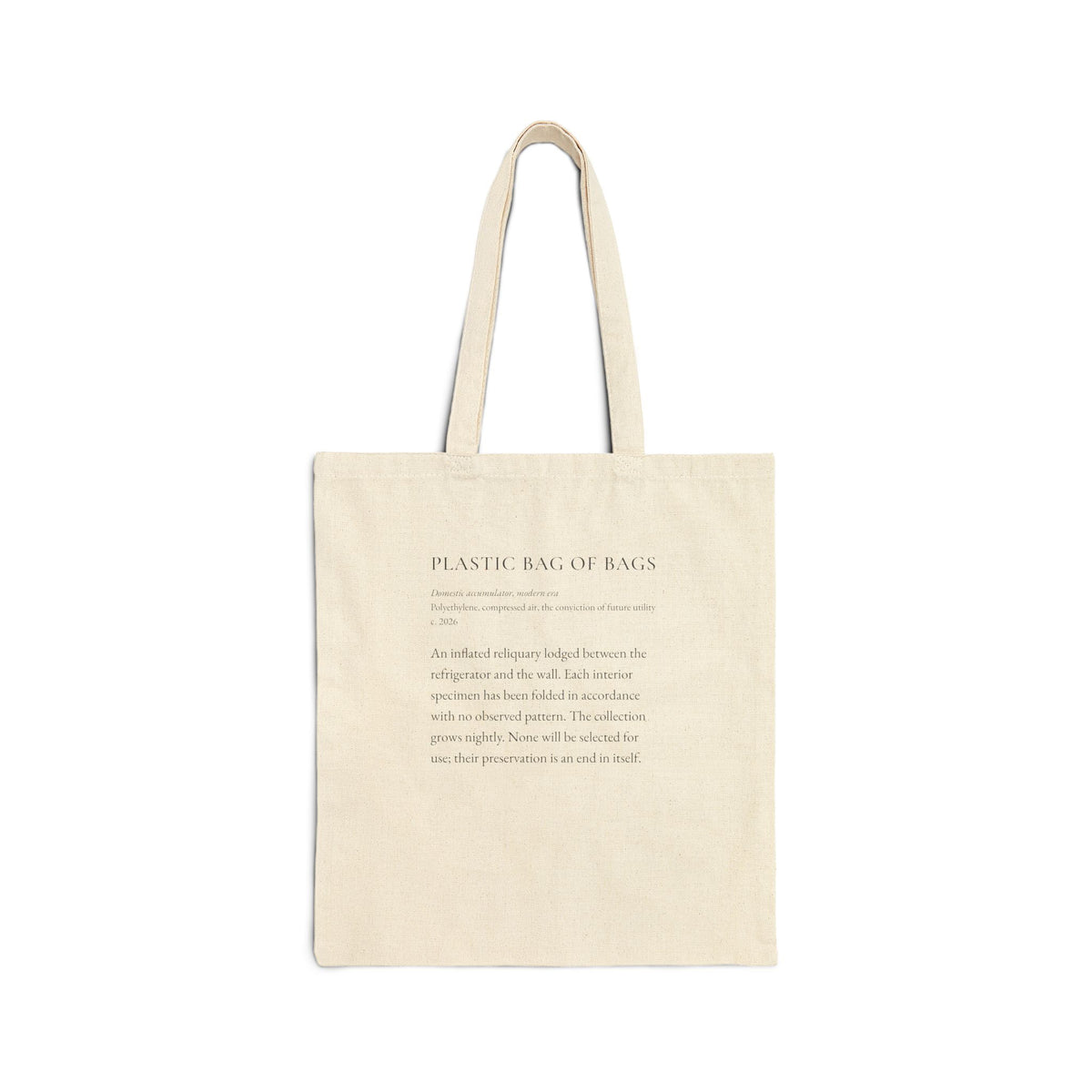 Plastic Bag of Bags natural cotton canvas tote shown in full with long handles