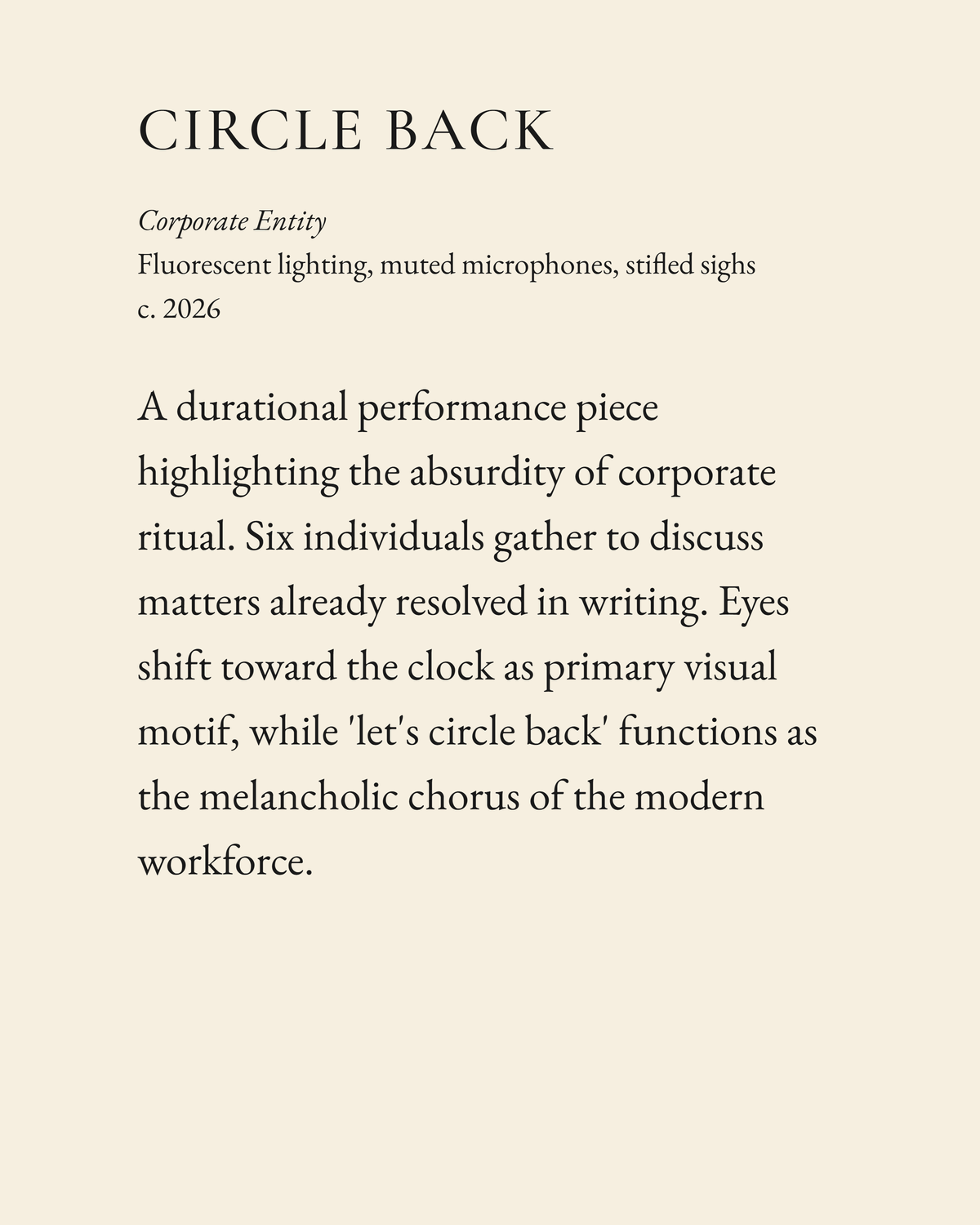 Circle Back museum placard print artwork, charcoal on cream