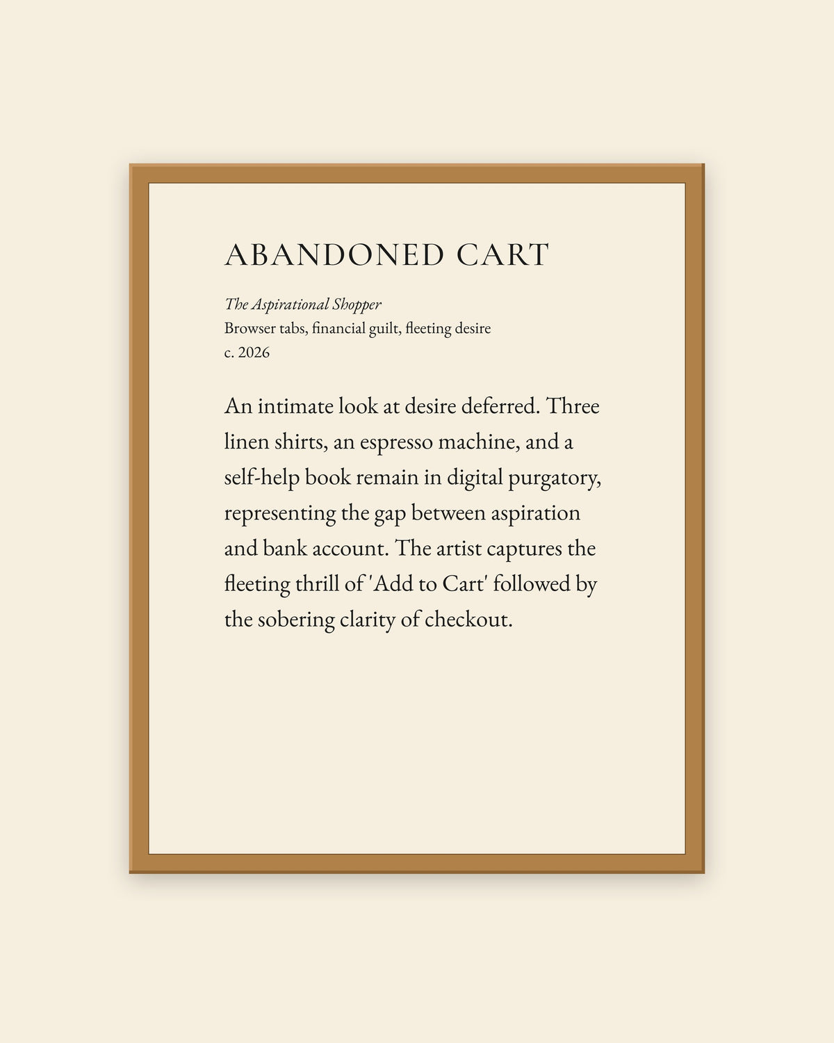 Abandoned Cart museum placard print in an oak frame, shown straight on