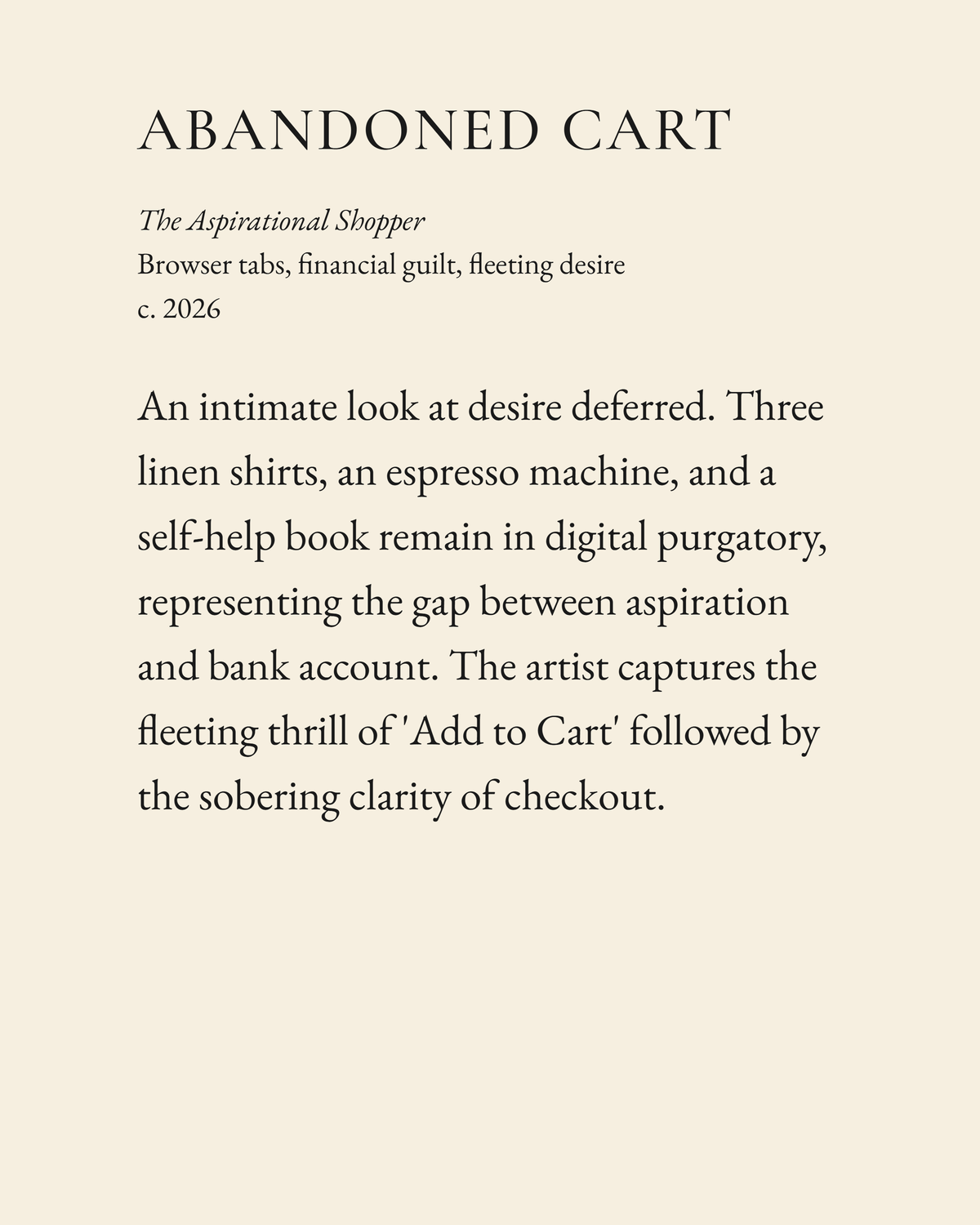 Abandoned Cart museum placard print artwork, charcoal on cream
