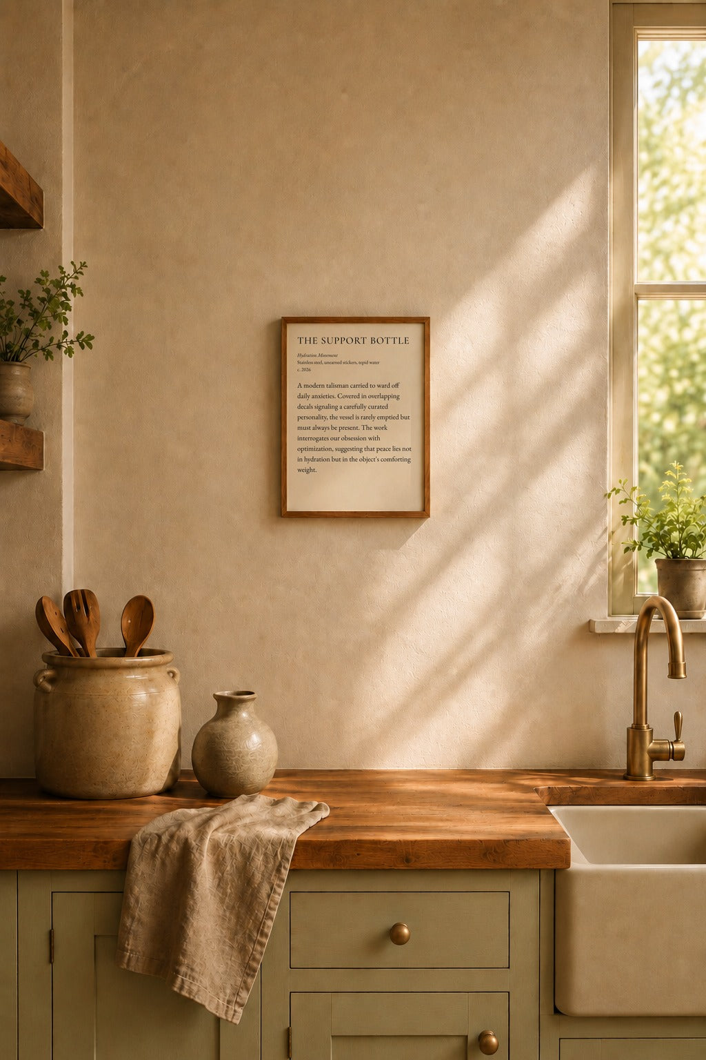 The Support Bottle framed and hung in a kitchen