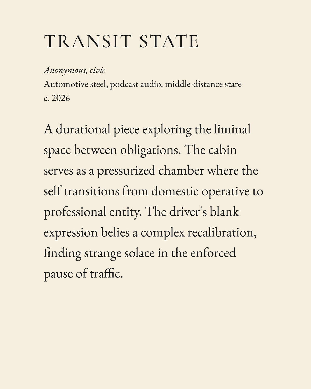Transit State museum placard print artwork, charcoal on cream
