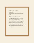 Circle Back museum placard print in an oak frame, shown straight on