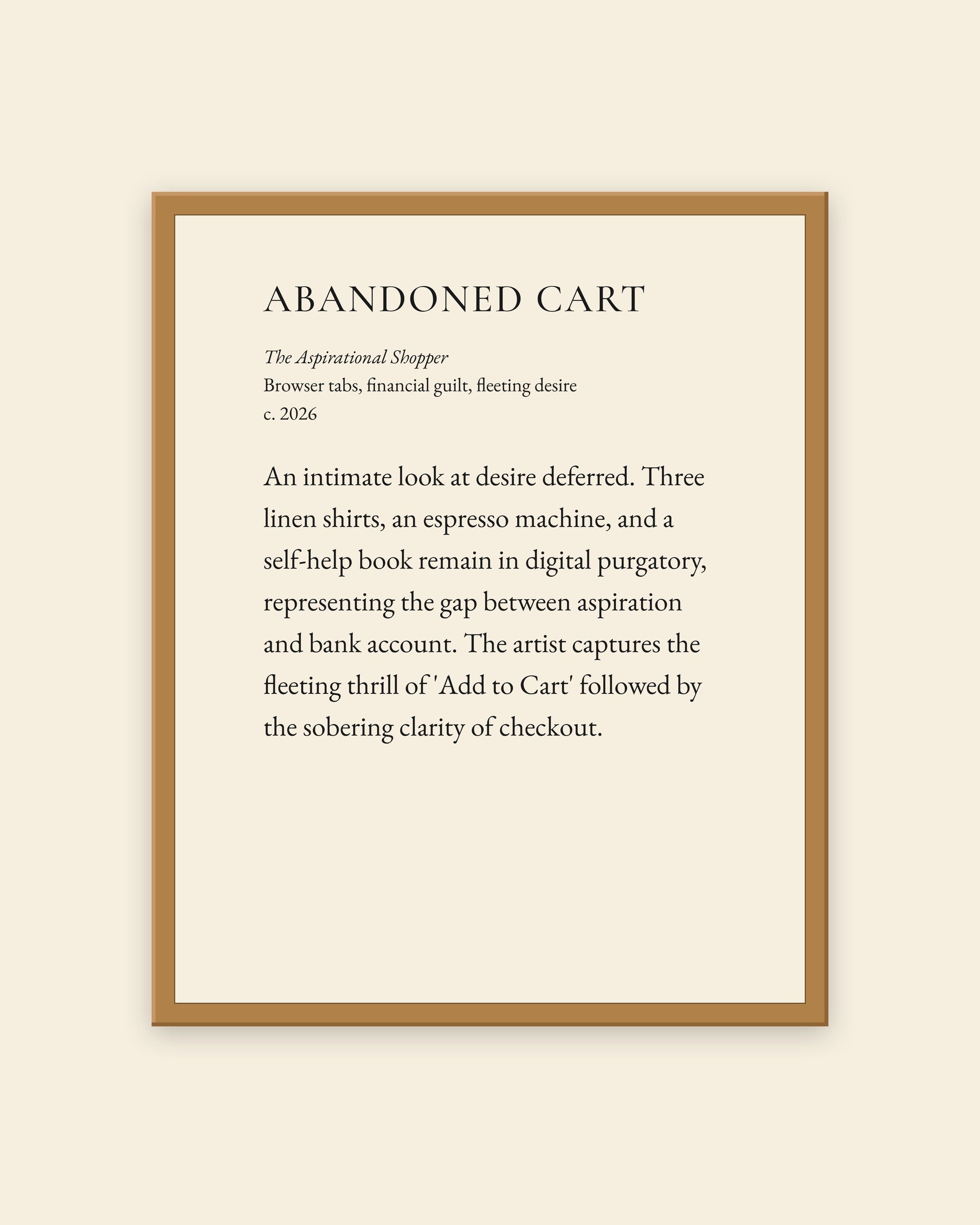 Abandoned Cart museum placard print in an oak frame, shown straight on