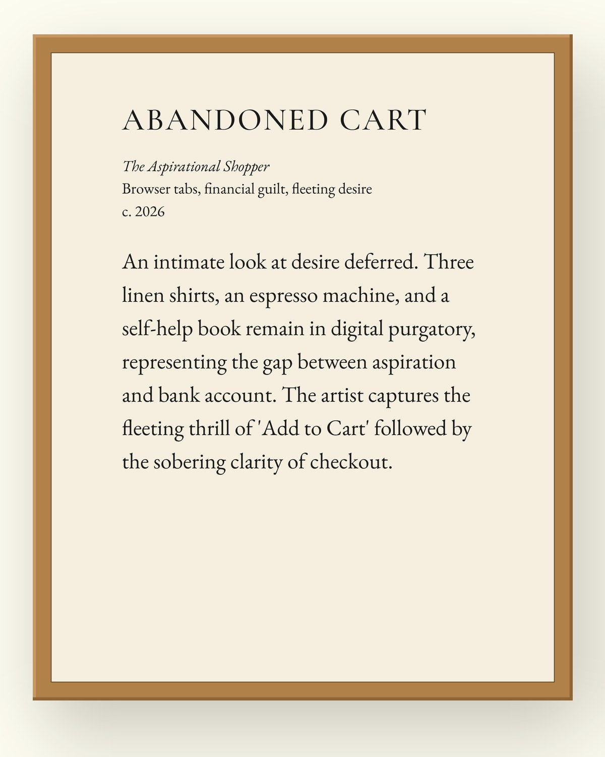 Abandoned Cart, a museum placard print in an oak frame