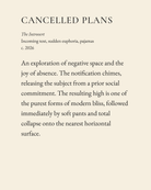Cancelled Plans museum placard print artwork, charcoal on cream