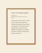 The Unsubscribed museum placard print in an oak frame, shown straight on