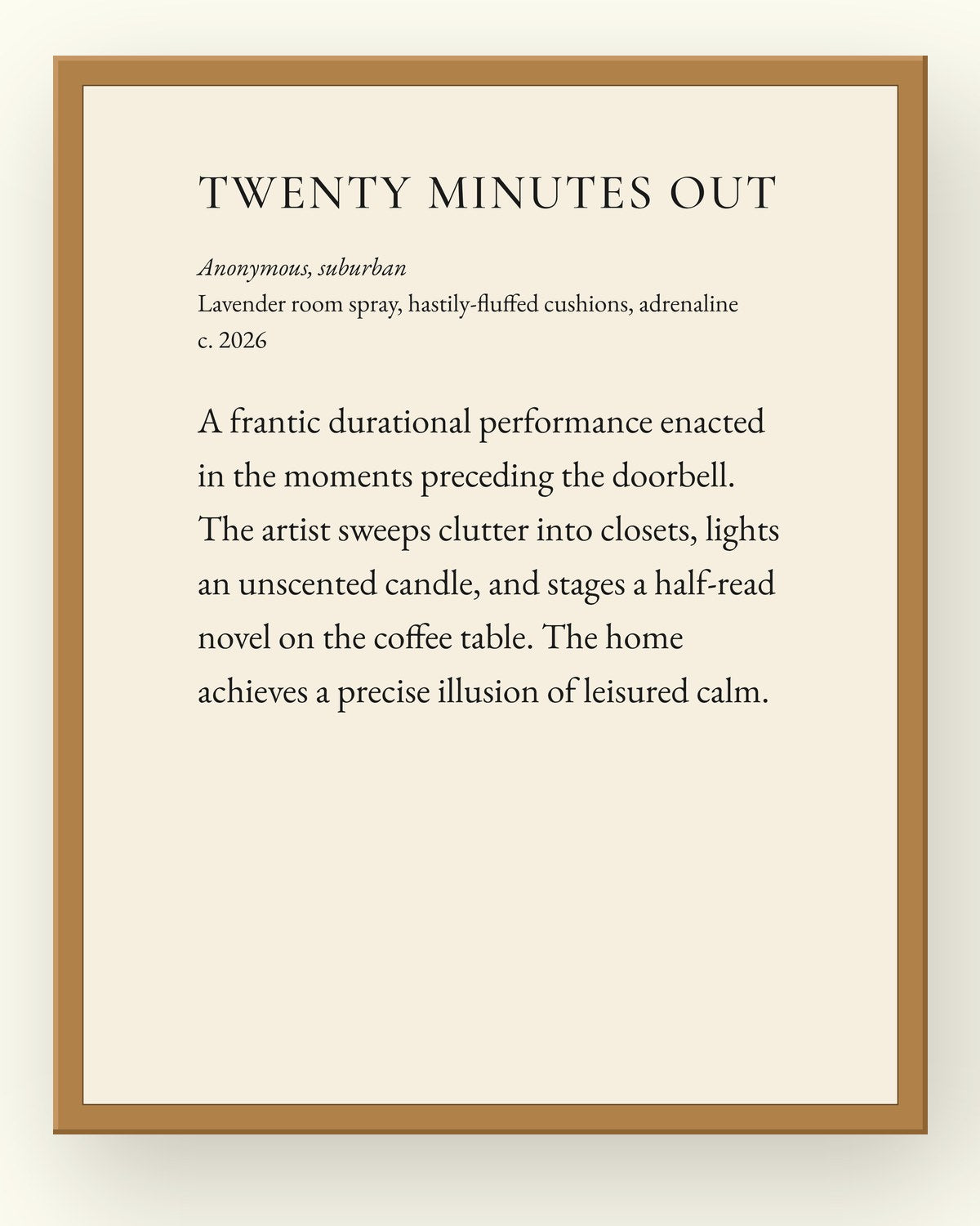 Twenty Minutes Out, a museum placard print in an oak frame