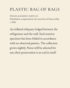 Plastic Bag of Bags museum placard print artwork, charcoal on cream