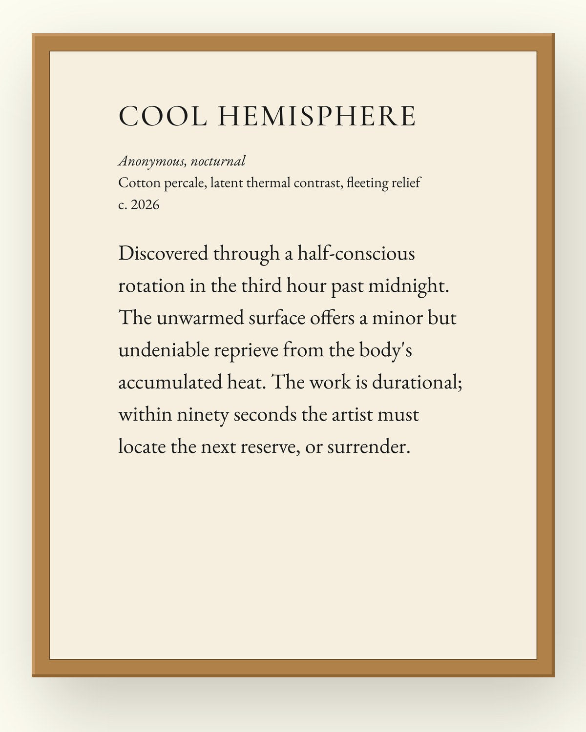 Cool Hemisphere, a museum placard print in an oak frame