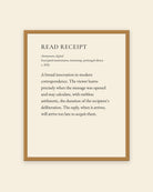Read Receipt museum placard print in an oak frame, shown straight on