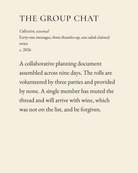The Group Chat museum placard print artwork, charcoal on cream