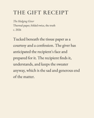 The Gift Receipt museum placard print artwork, charcoal on cream
