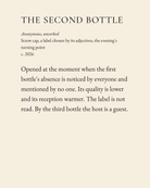 The Second Bottle museum placard print artwork, charcoal on cream