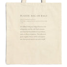 Plastic Bag of Bags printed on a natural cotton canvas tote, close view of the panel